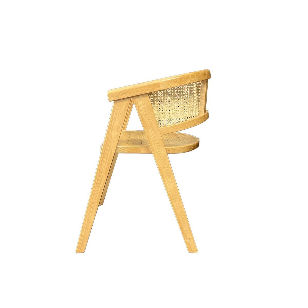 Silla Lenong Plus en Madera de Fresno Natural y Respaldo de Ratán-3