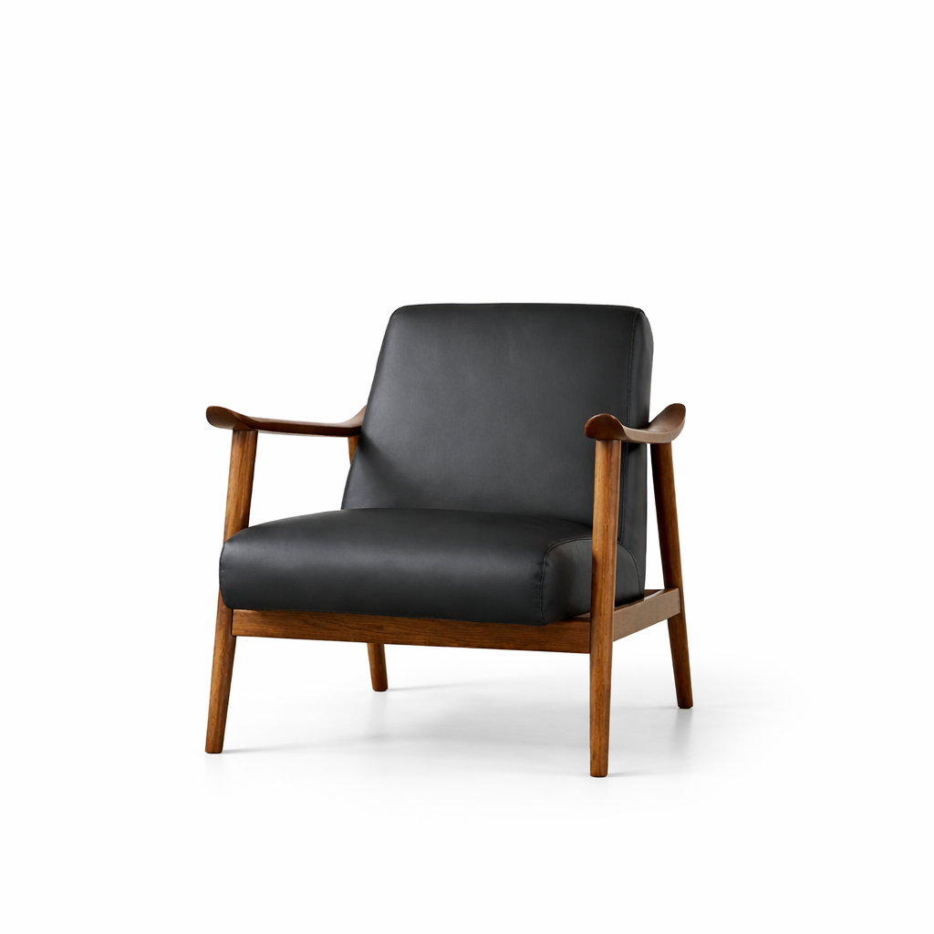 Poltrona Turin Ecocuero Negro Madera Fresno Walnut -0