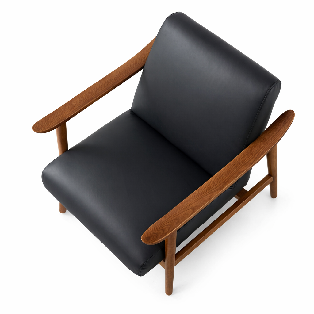 Poltrona Turin Ecocuero Negro Madera Fresno Walnut -3