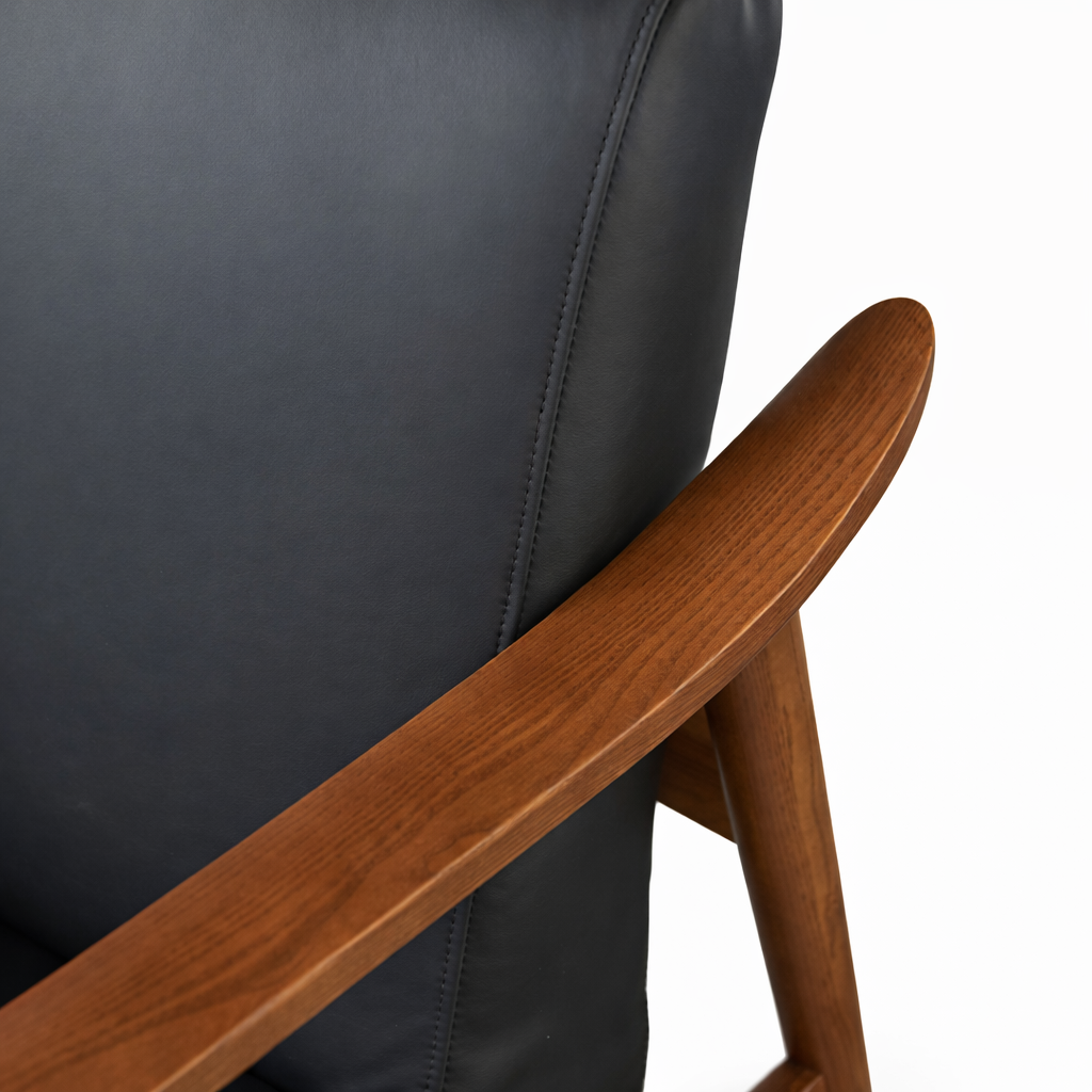 Poltrona Turin Ecocuero Negro Madera Fresno Walnut -6