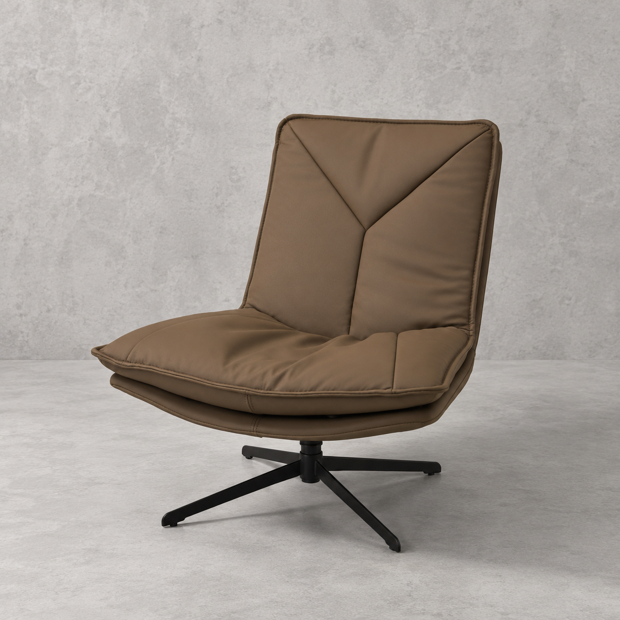 POLTRONA GIRATORIA MONZA EN ECO CUERO CAF Y ACERO NEGRO 75 53 75 CM-2
