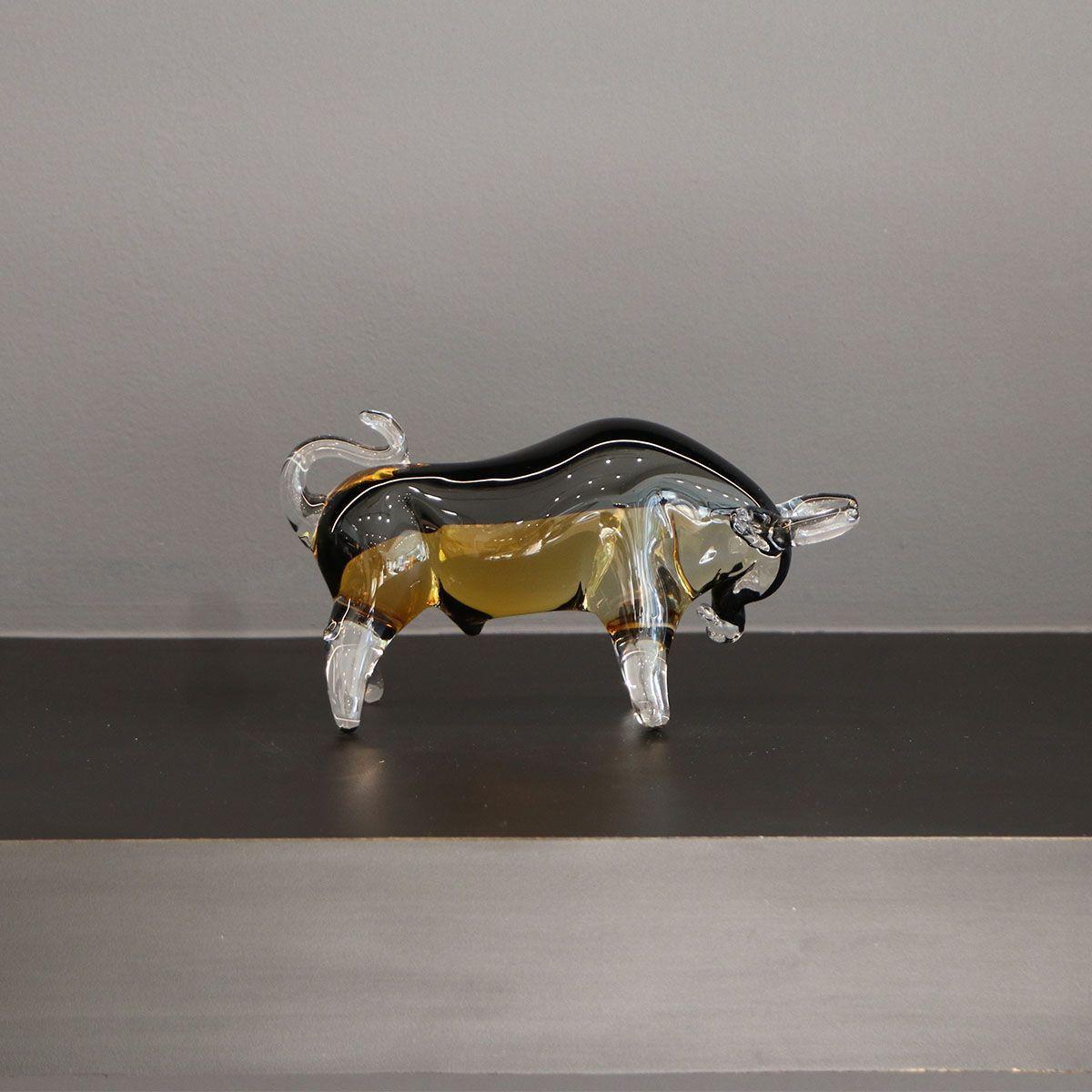 Adorno Toro Vidrio Soplado Negro mbar Decoraci n Moderna 21x15 cm-2