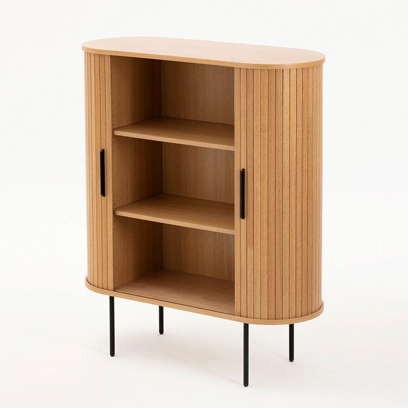 Buffet Alto Oslo madera de roble con puerta corredera Natural y patas metálicas 100 × 40 × 118 cm.-3