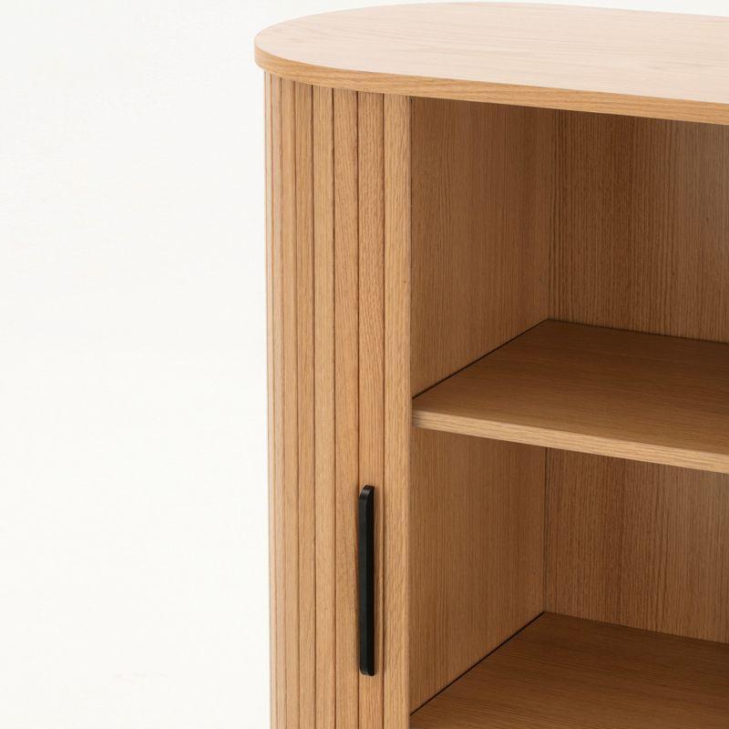 Buffet Alto Oslo madera de roble con puerta corredera Natural y patas metálicas 100 × 40 × 118 cm.-5