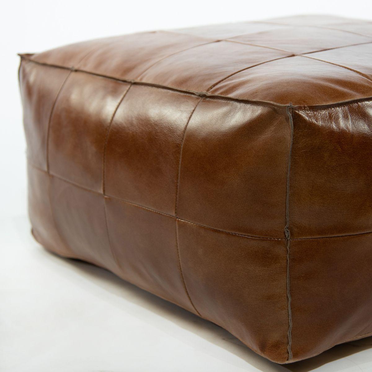 Puff de cuero Ralph Caramel Cuadrado 65x65x35 cm-3