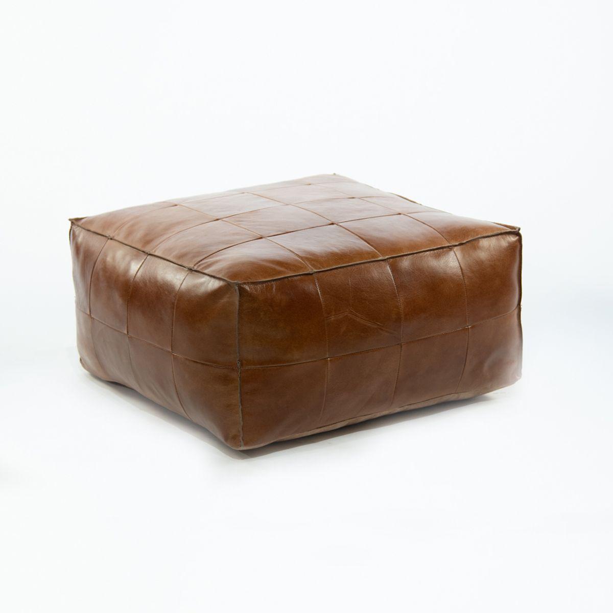 Puff de cuero Ralph Caramel Cuadrado 65x65x35 cm-0