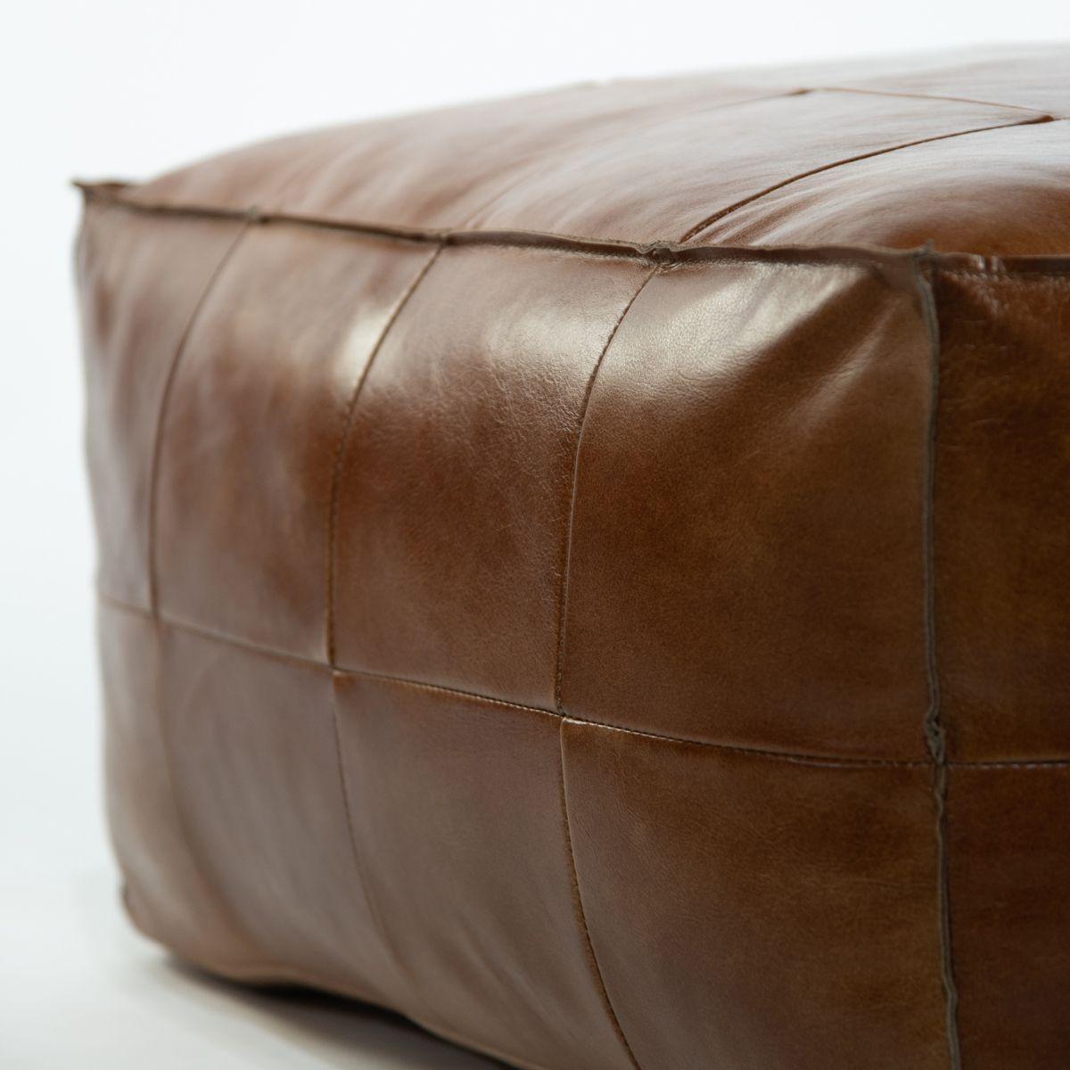 Puff de cuero Ralph Caramel Cuadrado 65x65x35 cm-5