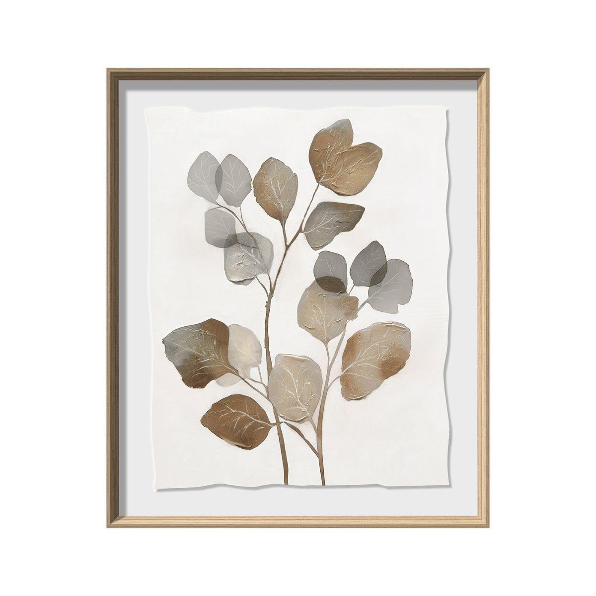 Cuadro Decorativo Las Hojas 2 Canvas HD Pintado a Mano Marco Natural 50x60 cm-0