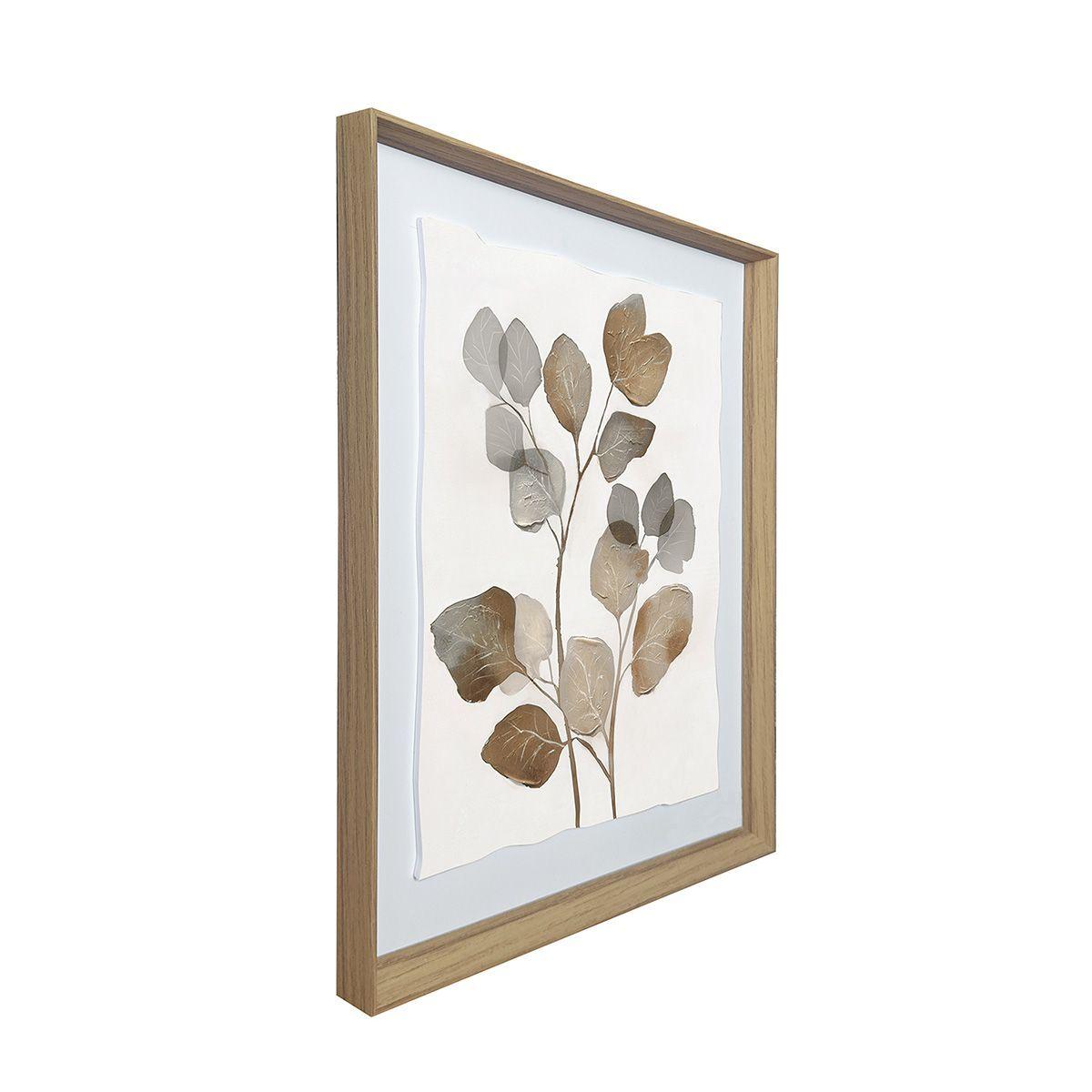 Cuadro Decorativo Las Hojas 2 Canvas HD Pintado a Mano Marco Natural 50x60 cm-2