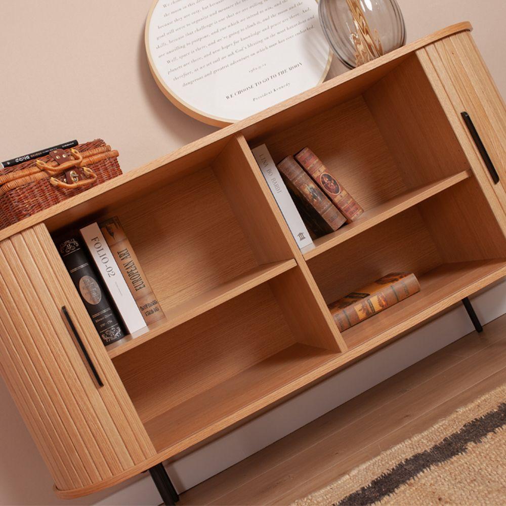 Rack Oslo Puerta De Corredera Madera De Roble Americano Color Natural 140 × 45 × 76 cm-2