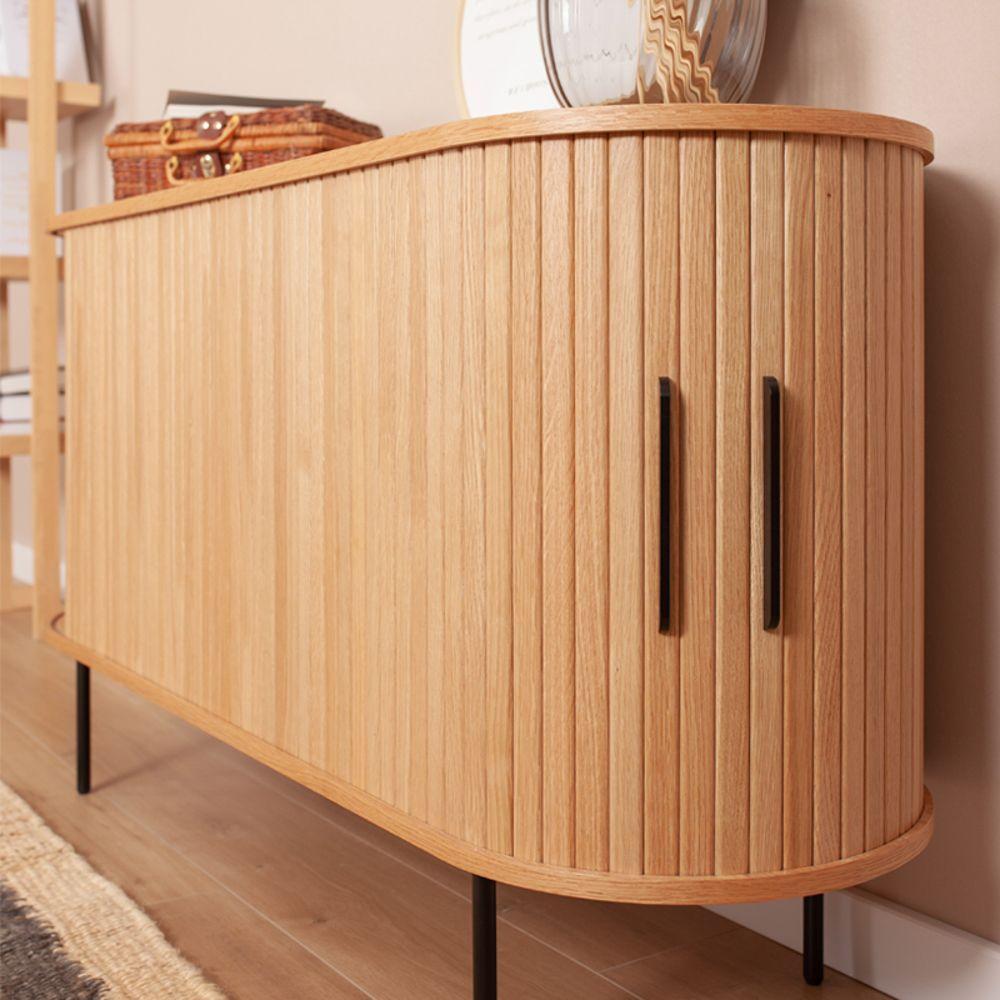 Rack Oslo Puerta De Corredera Madera De Roble Americano Color Natural 140 × 45 × 76 cm-4