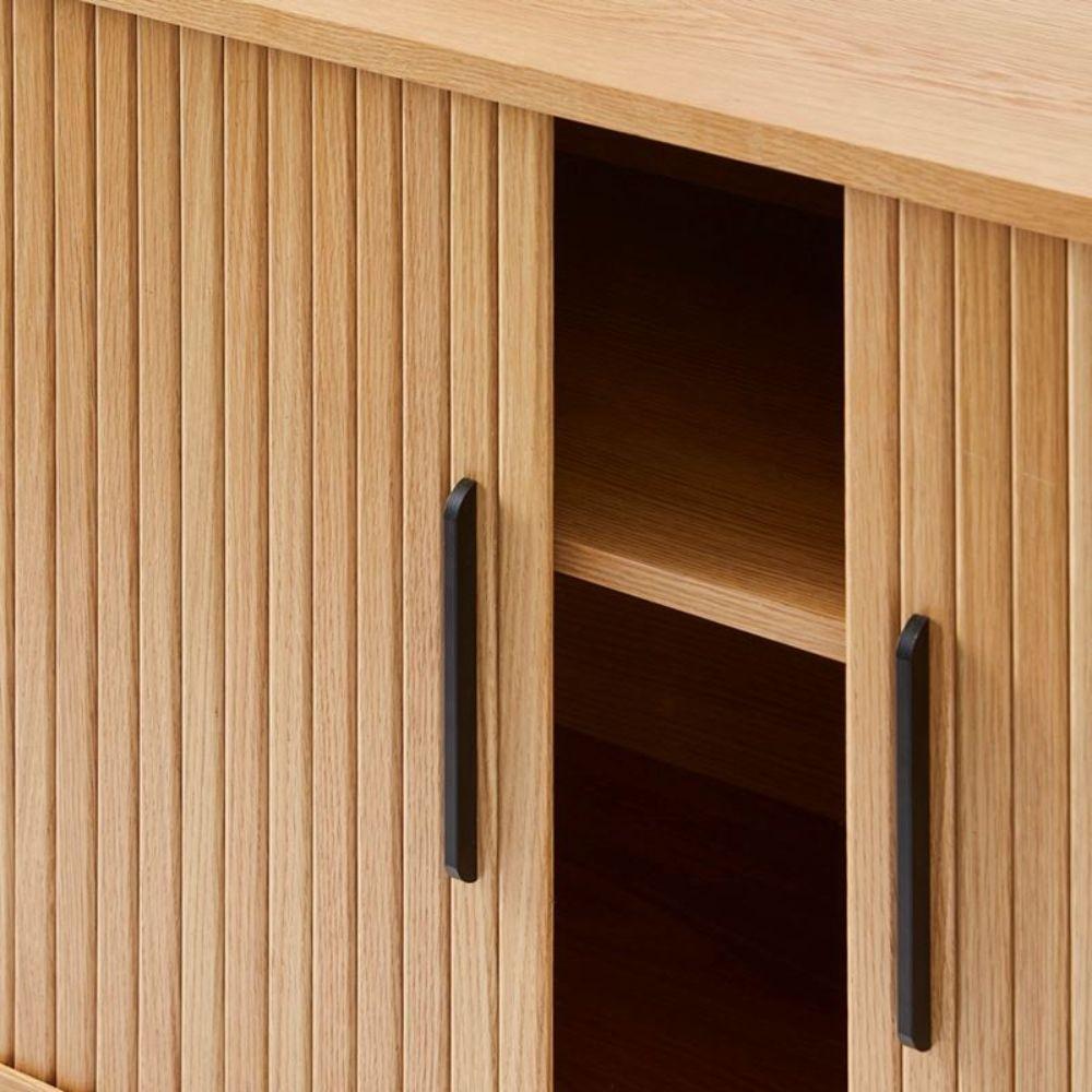 Rack Oslo Puerta De Corredera Madera De Roble Americano Color Natural 140 × 45 × 76 cm-5