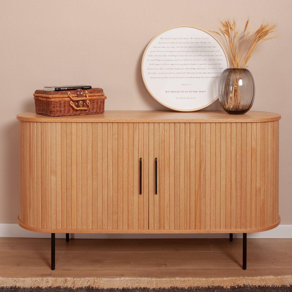 Rack Oslo Puerta De Corredera Madera De Roble Americano Color Natural 140 × 45 × 76 cm-6