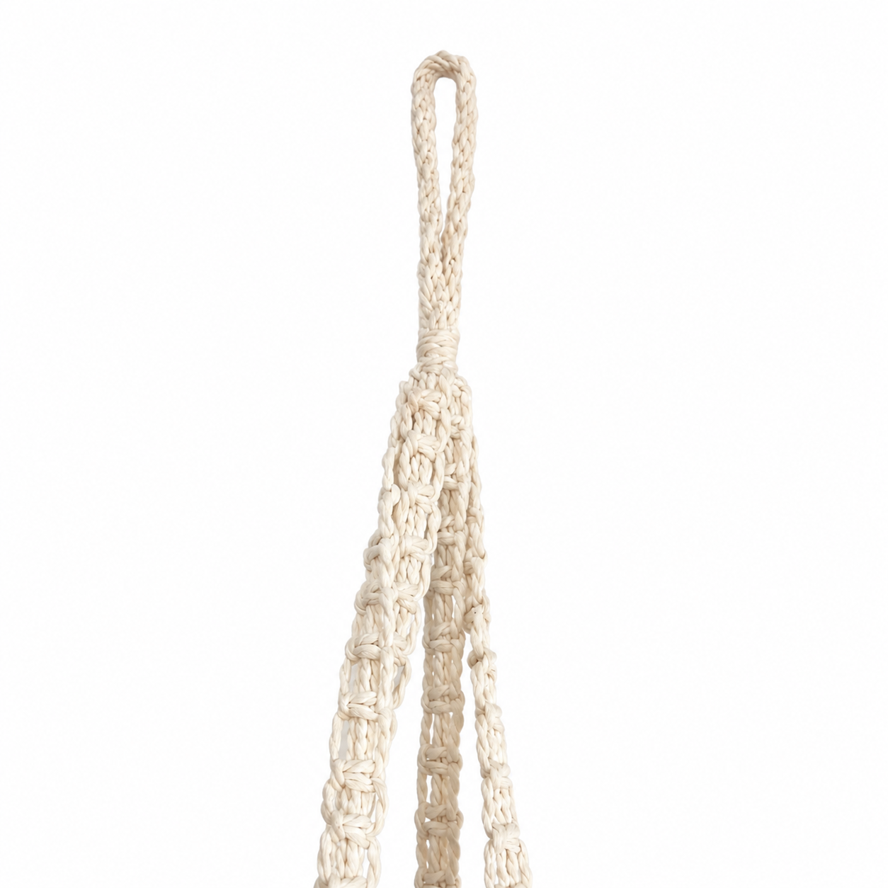 Porta macetero colgante de macram blanco 150x20cm con cesta 25x20cm-2