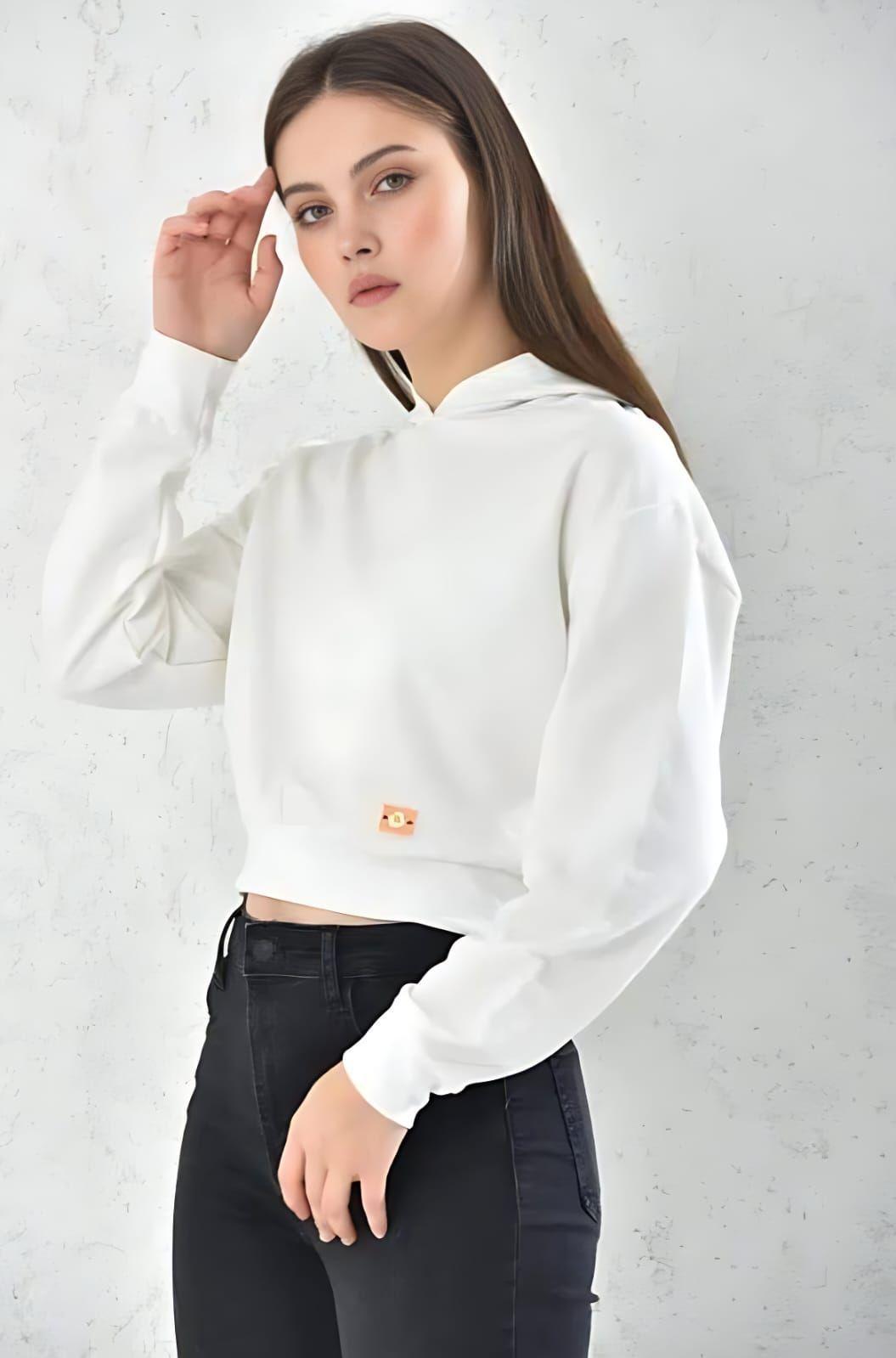 Poleron Crop Mujer Blanco Con Capucha Sarah&Ella-2