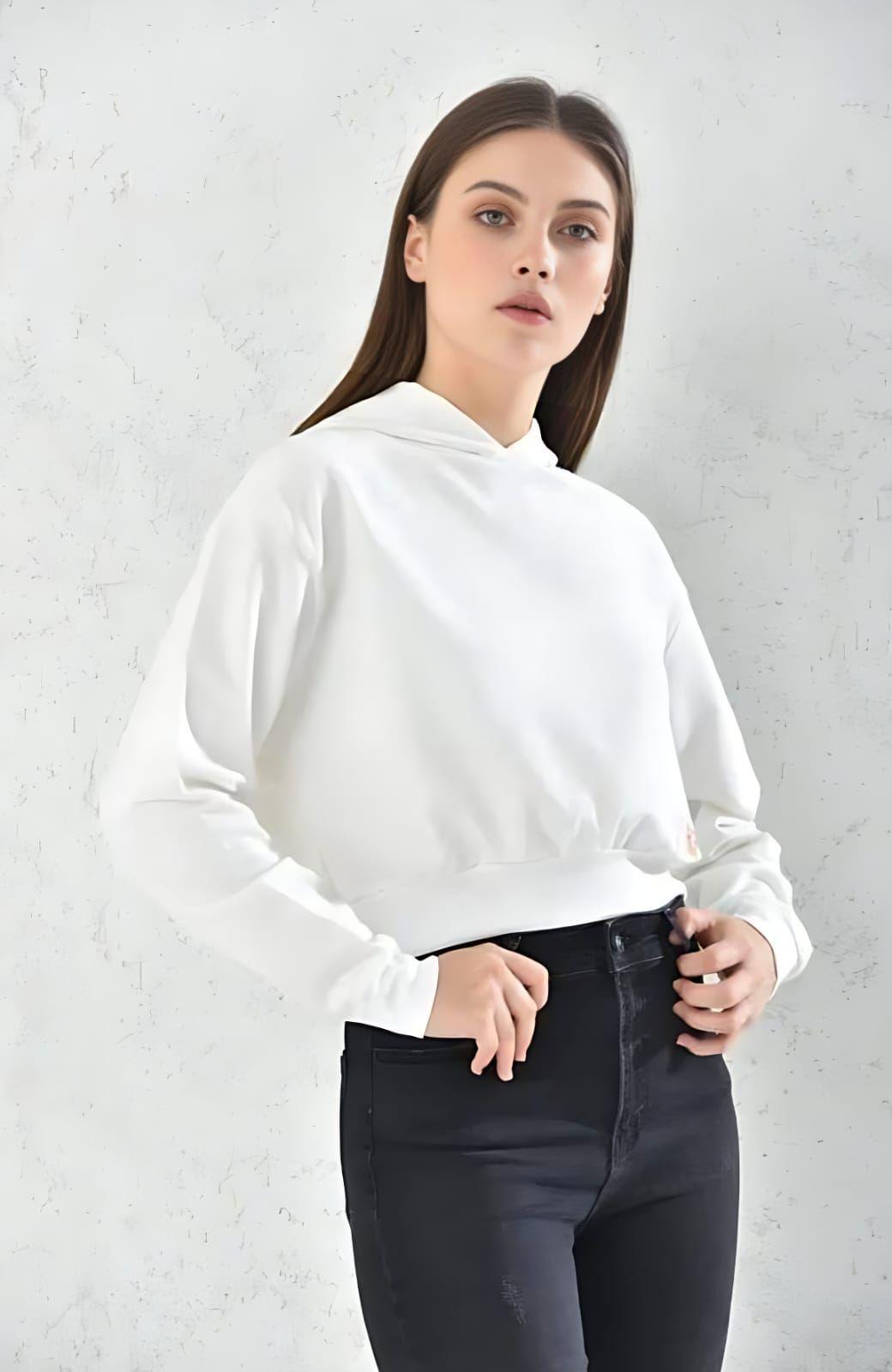 Poleron Crop Mujer Blanco Con Capucha Sarah&Ella-3