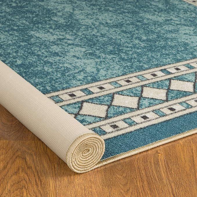Alfombra Redonda Celeste 150x150 Cm Antideslizante Con Goma -2