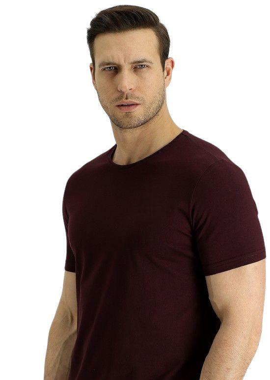 Polera Burdeo Manga Corta Hombre Casual Cuello Redondo-1