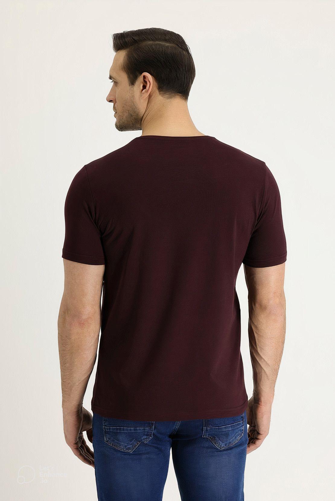 Polera Burdeo Manga Corta Hombre Casual Cuello Redondo-3