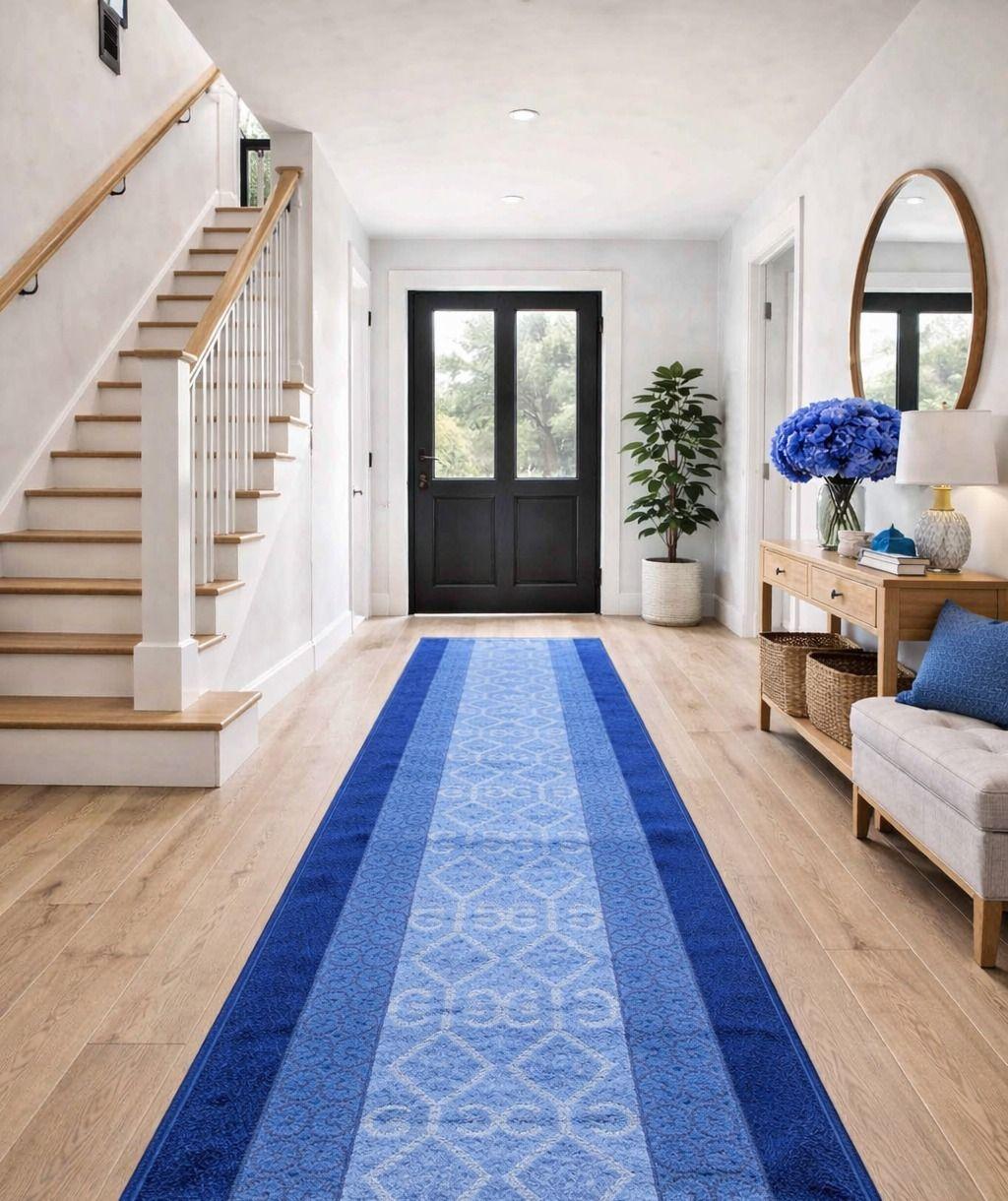 Alfombra de Pasillo Azul  67 cm x 5 metros con Goma Sin Overlock-0