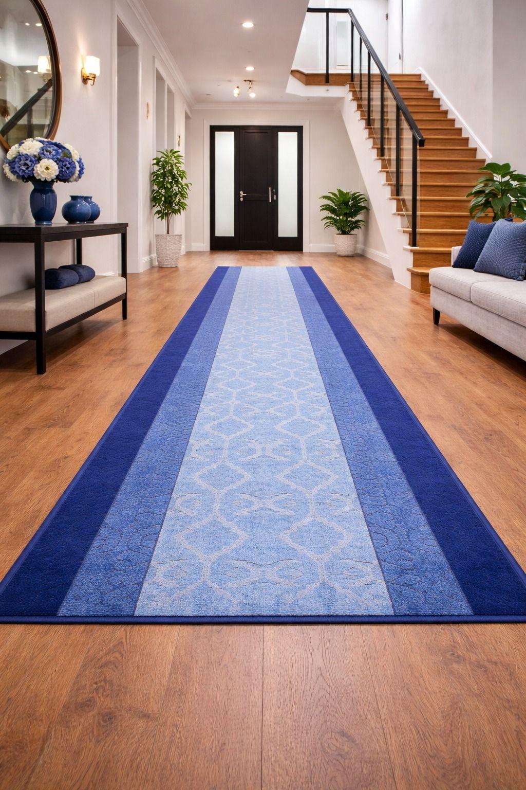 Alfombra de Pasillo Azul  67 cm x 5 metros con Goma Sin Overlock-2