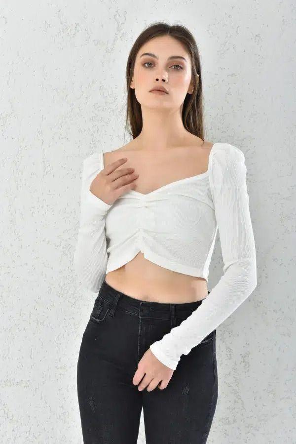 Polera Mujer Crop Blanco Ajustable Sarah&Ella-3