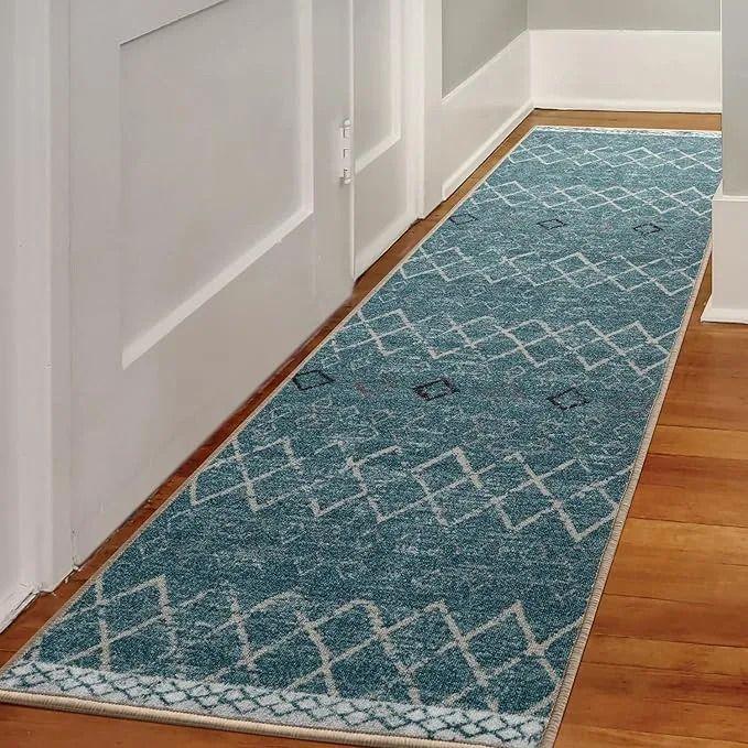 Alfombra Pasillo Celeste 60 cm x 5 metros Con Goma ANTIDESLIZANTE-0