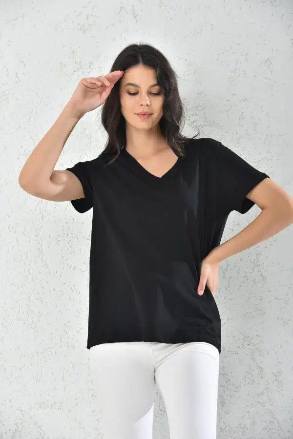 Polera Casual Negro Mujer Manga Corta -3
