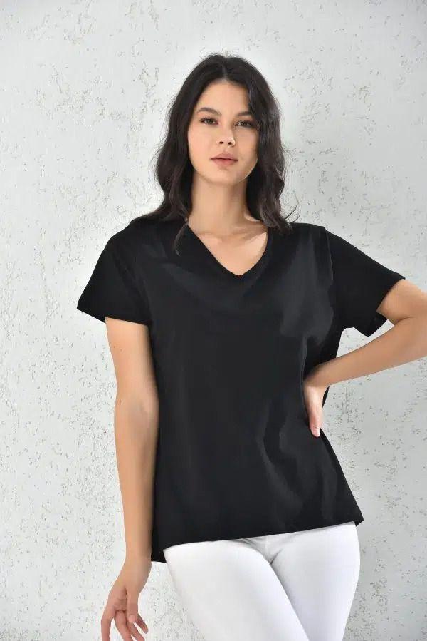 Polera Casual Negro Mujer Manga Corta -4