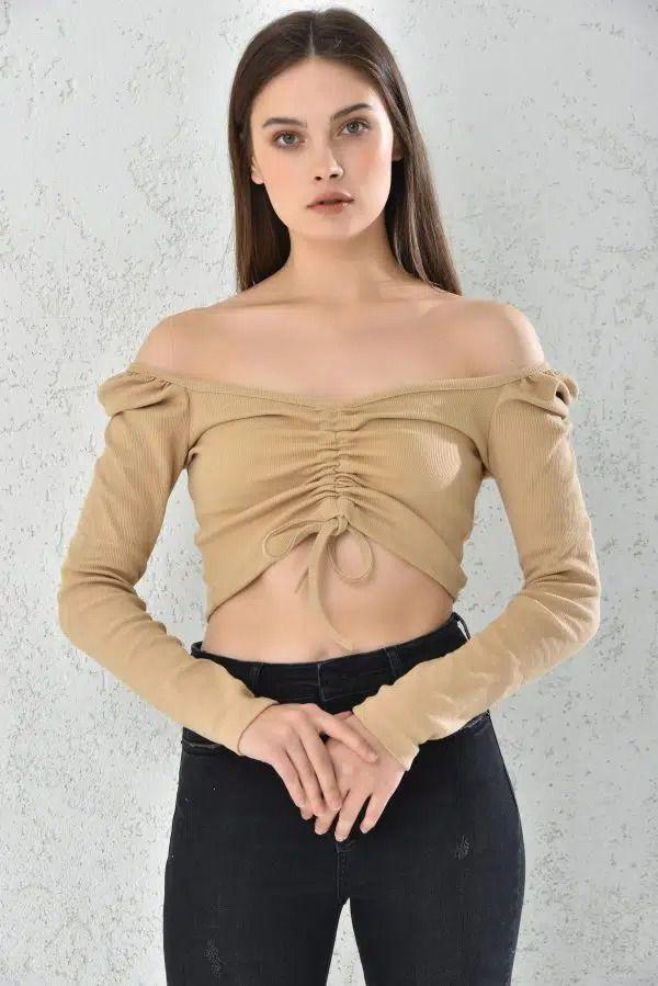 Polera Mujer Crop Beige Ajustable Sarah&Ella-2