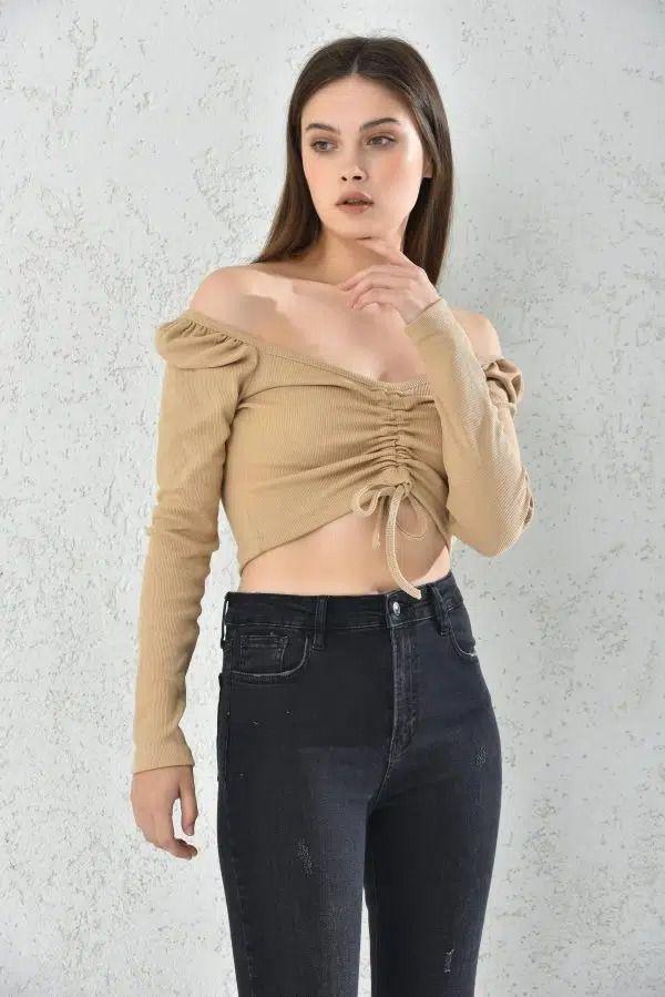 Polera Mujer Crop Beige Ajustable Sarah&Ella-3