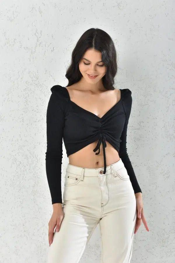 Polera Mujer Crop Negra Ajustable Sarah&Ella-2