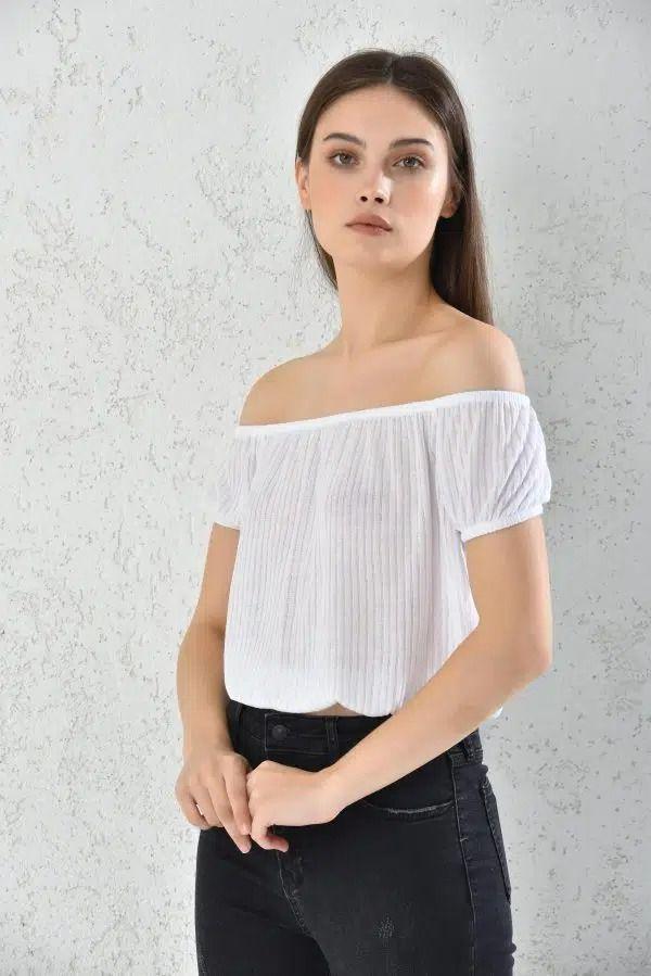 Blusa Mujer Hombros Bajos Blanca Sarah&Ella-2