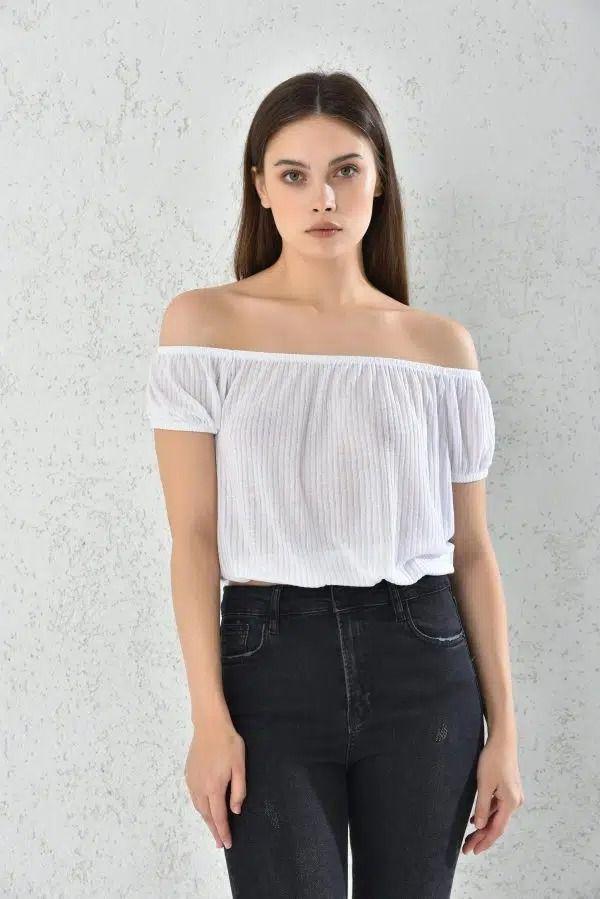 Blusa Mujer Hombros Bajos Blanca Sarah&Ella-3