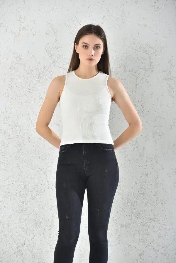 Polera Sin Manga Blanco para Mujer-3