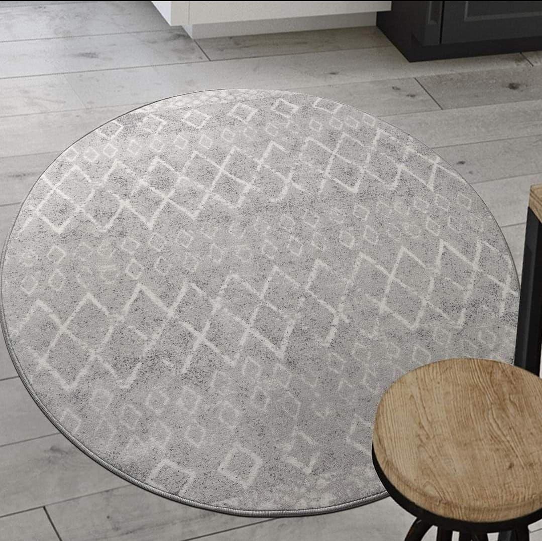 ALFODIA Alfombra Turca Redonda Gris Antideslizante 160x160 cm -0
