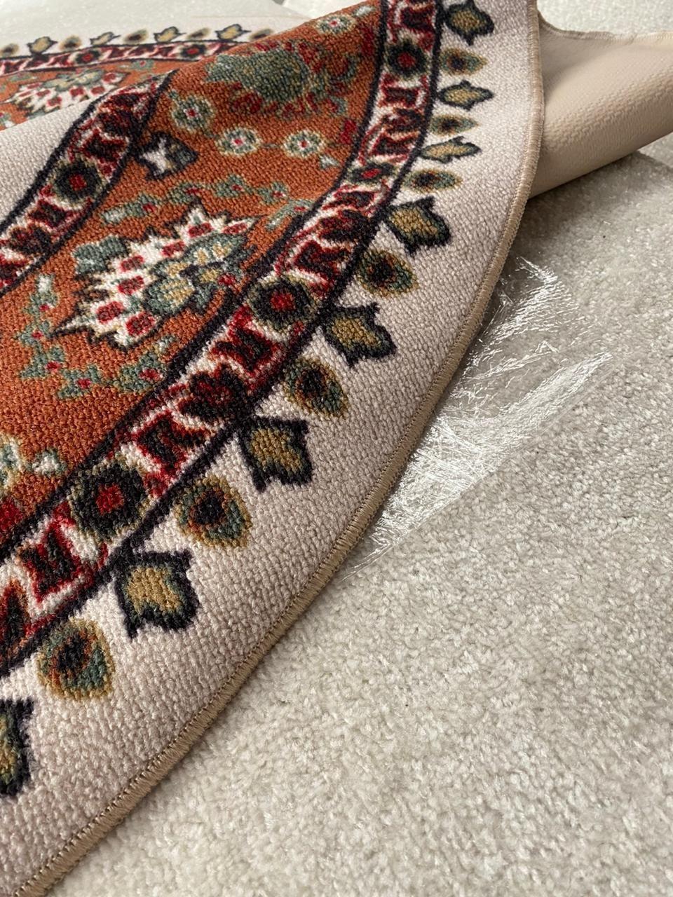 Alfombra Redonda Beige 150x150 Cm Antideslizante Con Goma -2