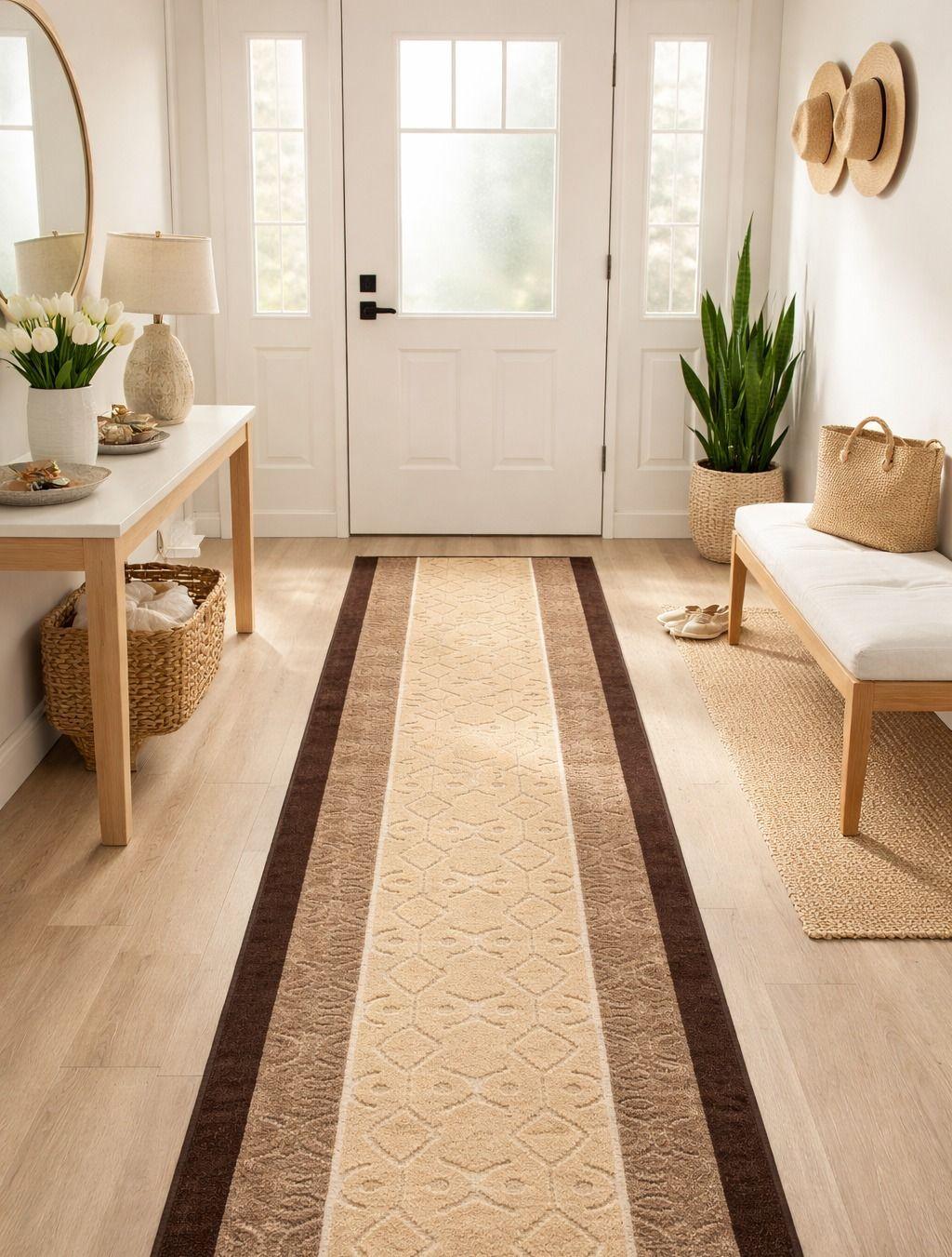 Alfombra Pasillo 70 cm x 3 metros  Café Antideslizante Sin Overlock -0