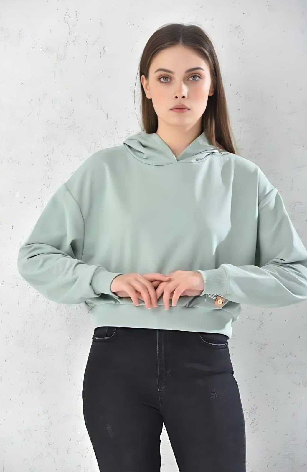 Poleron Crop Mujer Verde Con Capucha Sarah&Ella-2