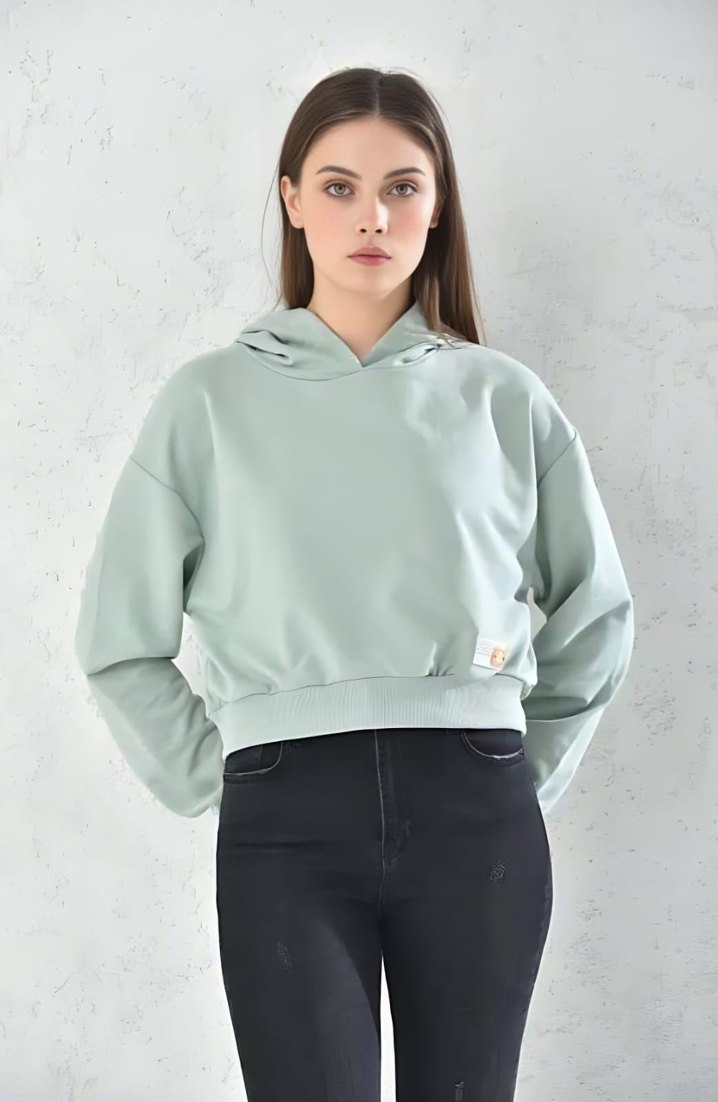 Poleron Crop Mujer Verde Con Capucha Sarah&Ella-3