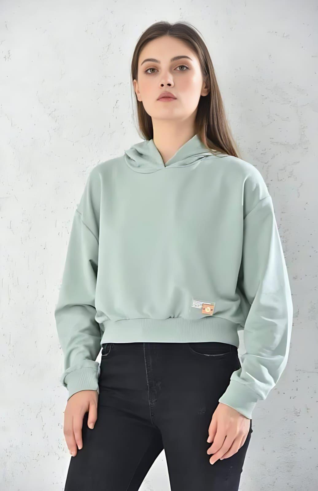 Poleron Crop Mujer Verde Con Capucha Sarah&Ella-4