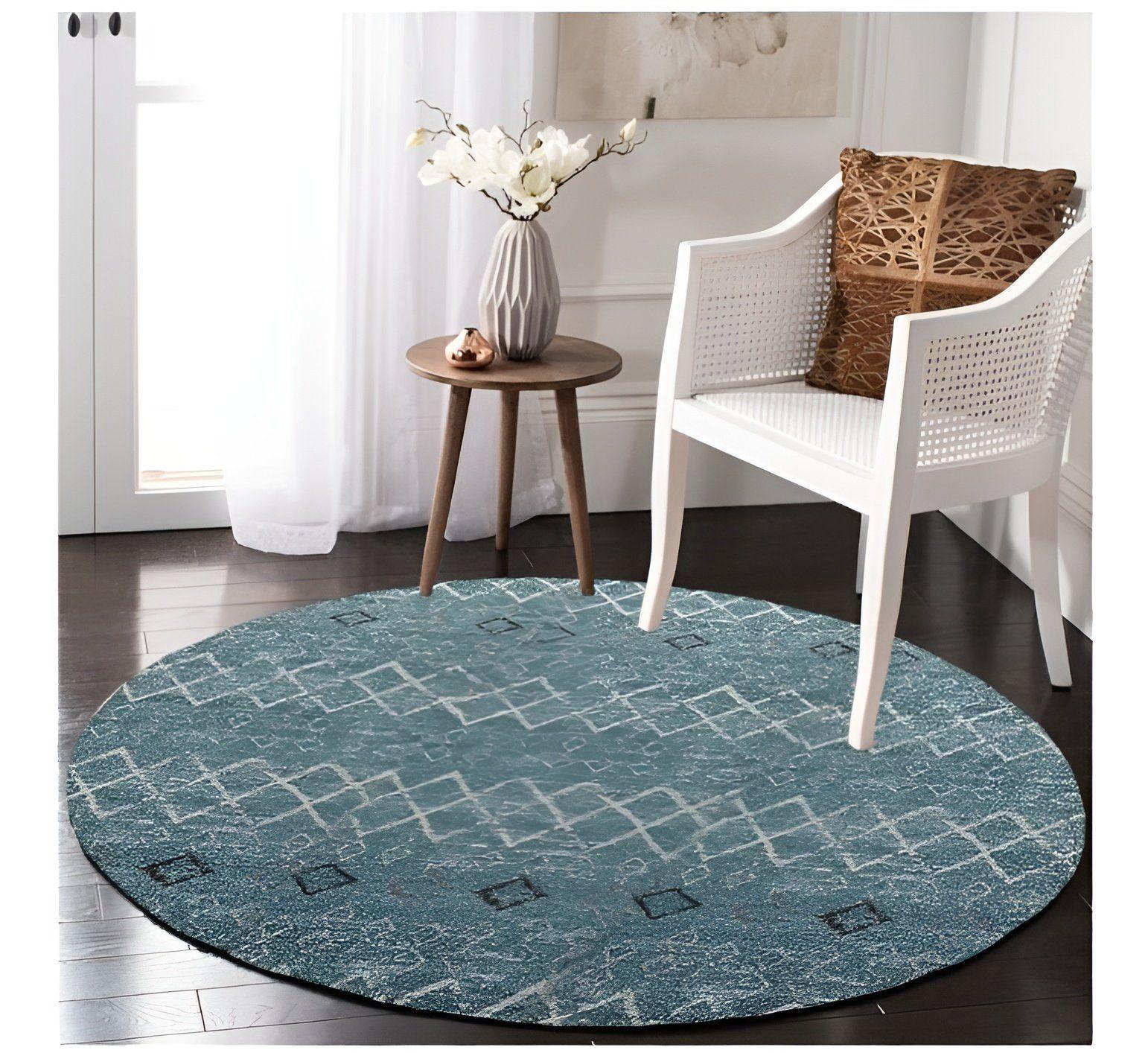 ALFODIA Alfombra Redonda Celeste Antideslizante 160x160 cm Con Goma-0