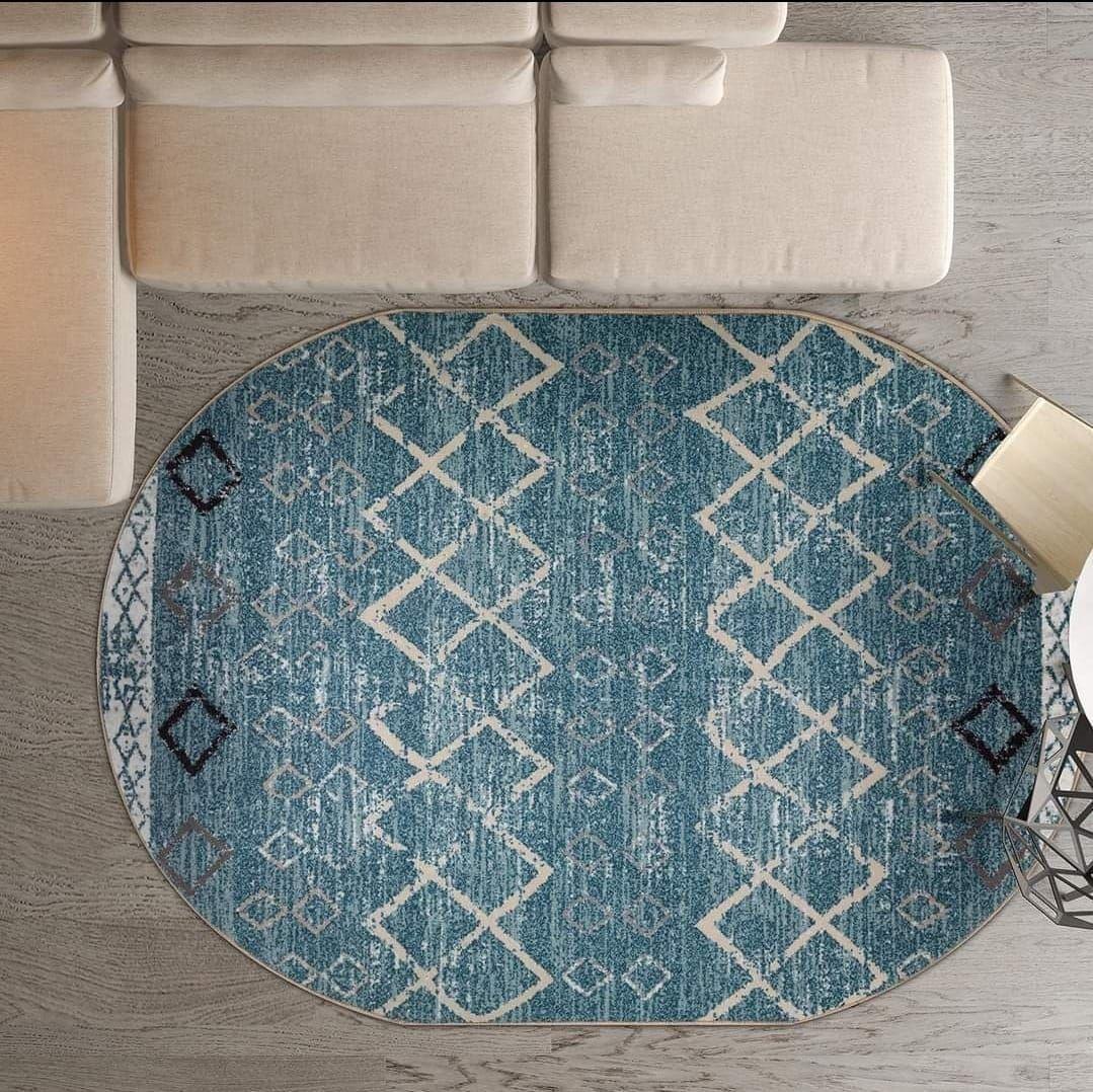 ALFODIA Alfombra Redonda Celeste Antideslizante 160x160 cm Con Goma-1