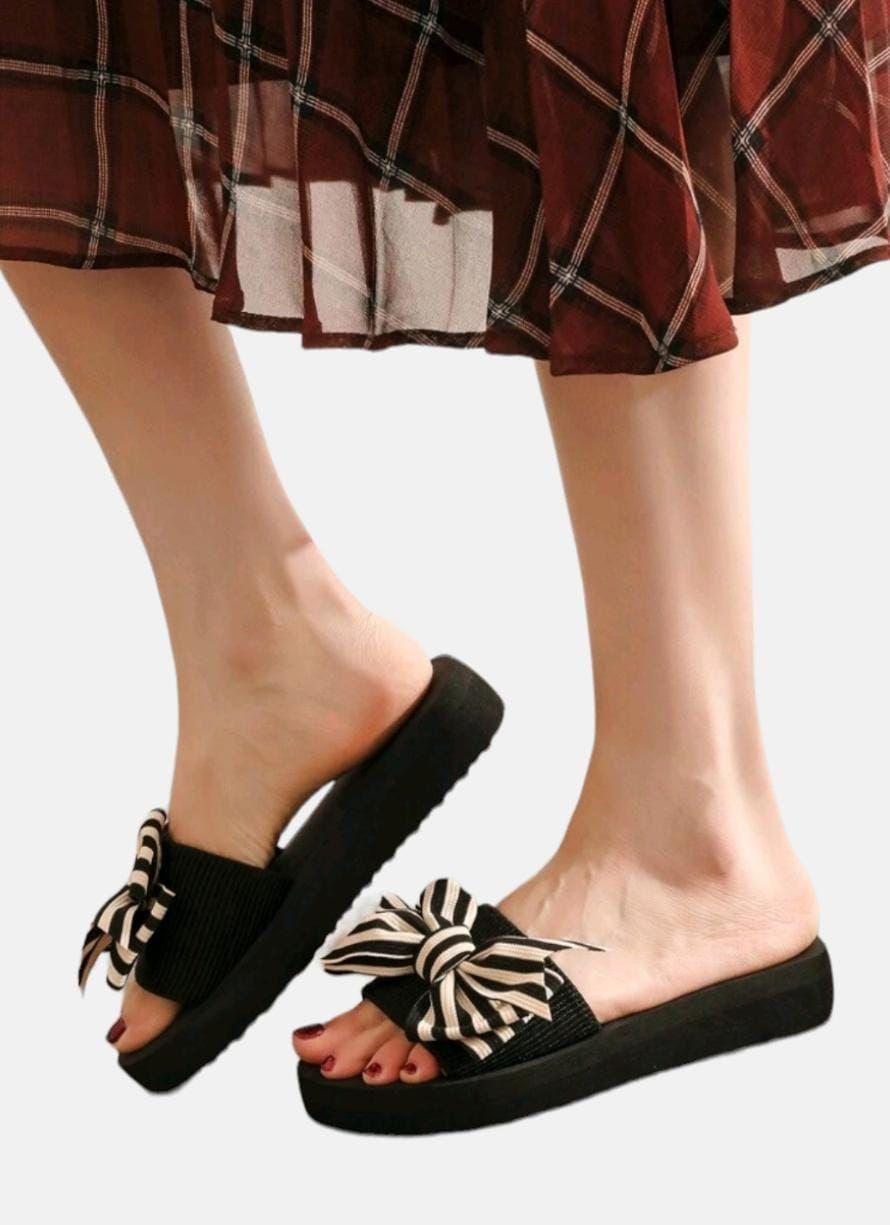 Sandalias Mujer Elegante Negro Con Lazo-2