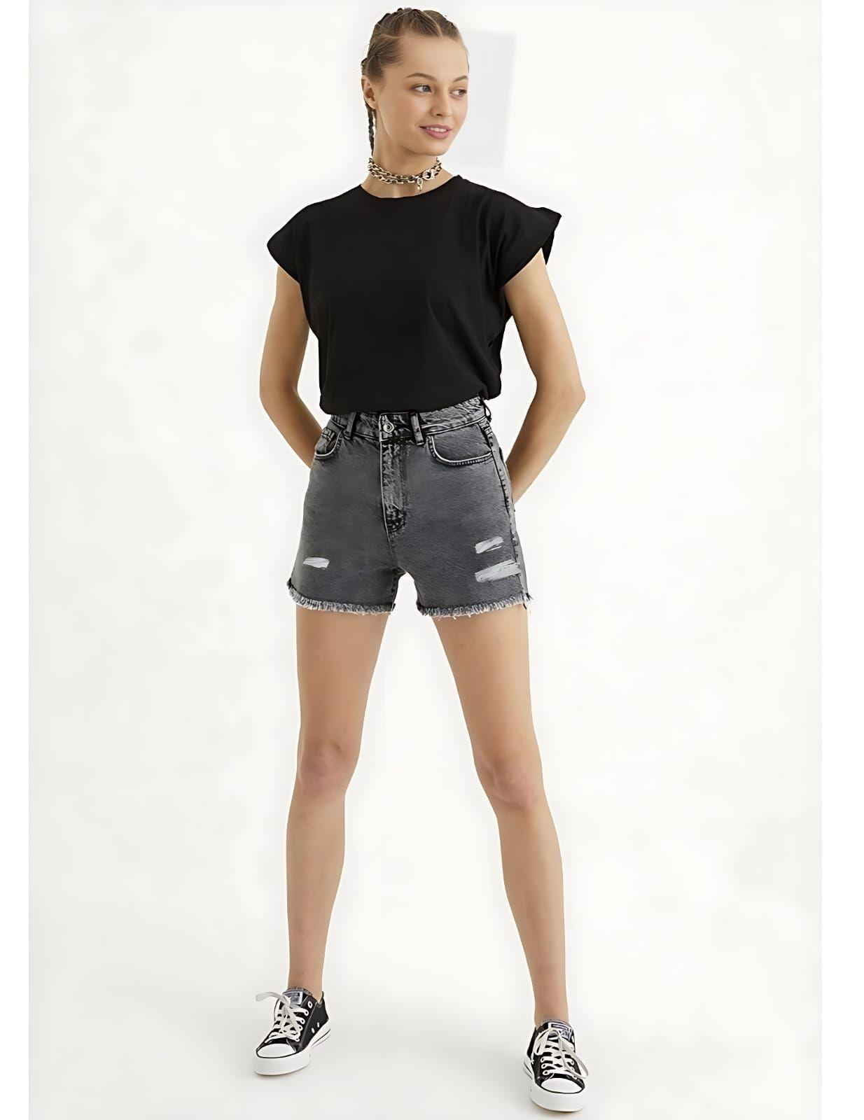 Short Denim Mujer Negro Ajustado Sarah&Ella-1