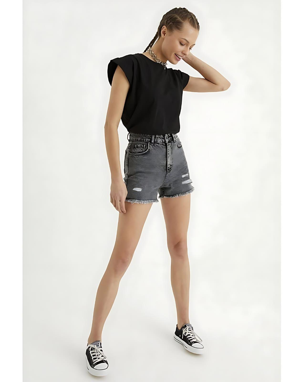 Short Denim Mujer Negro Ajustado Sarah&Ella-2