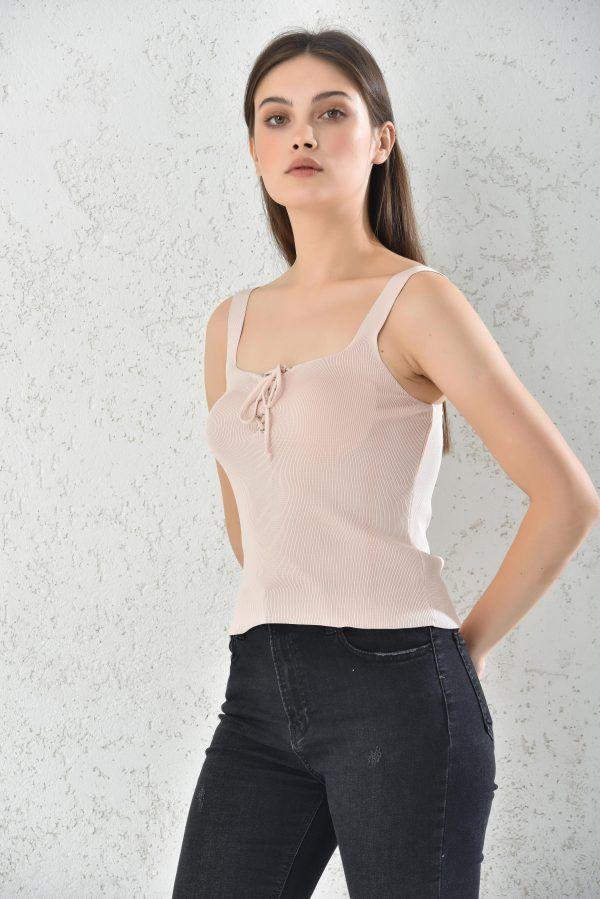 Polera Sin Manga Mujer Rosa Palido Con Cordon -3