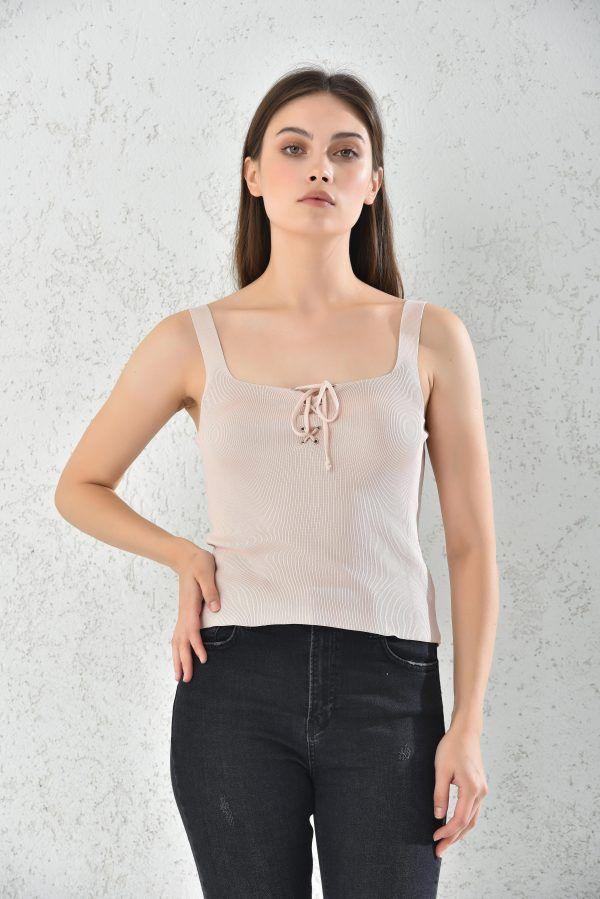 Polera Sin Manga Mujer Rosa Palido Con Cordon -4