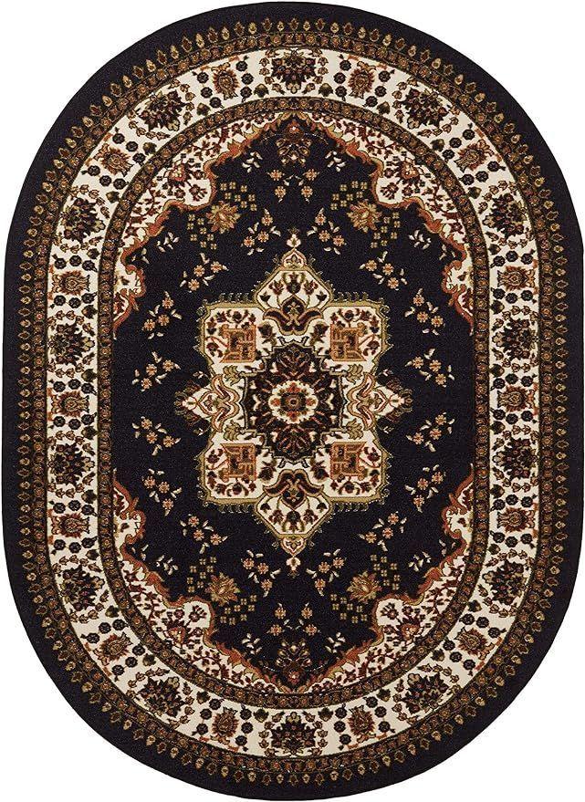 Alfombra Alfodia Redonda Negro 150x150 Cm Antideslizante Estilo Persa-3