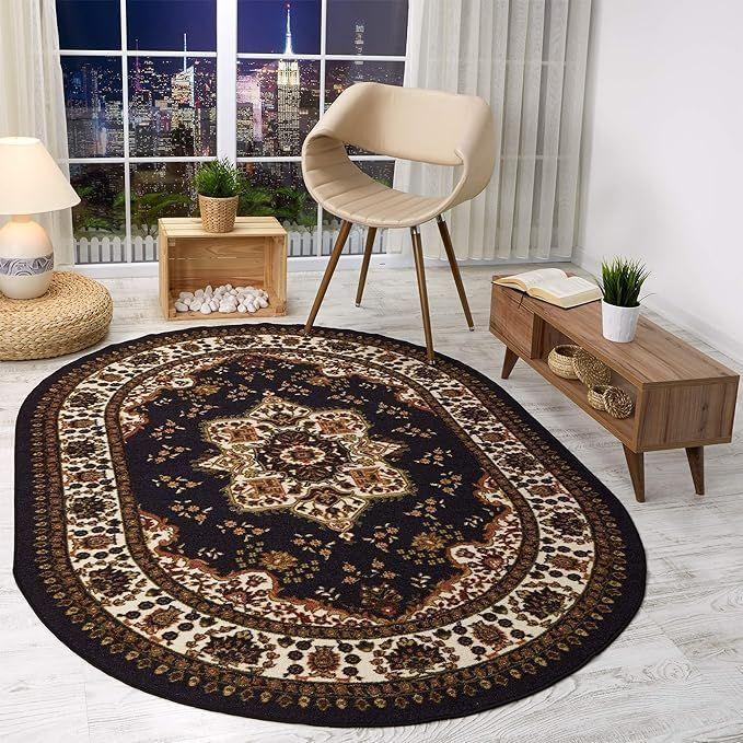Alfombra Alfodia Redonda Negro 150x150 Cm Antideslizante Estilo Persa-0